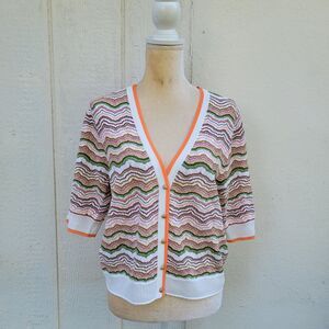 Veronica Beard knit button front cardigan  multi colored Shrt Slv Sz XL Preppy